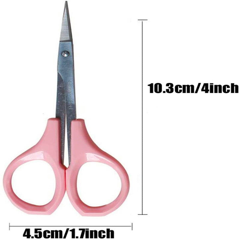 Ericotry rostfritt stål krökt ögonbryn sax hantverk ansikts hår sax ögonbryn trimmer spets spets pincett öron näsborr ögonbryn skägg mustasch trimning för män kvinnor rosa //// KURVAD BLAD FÖR
