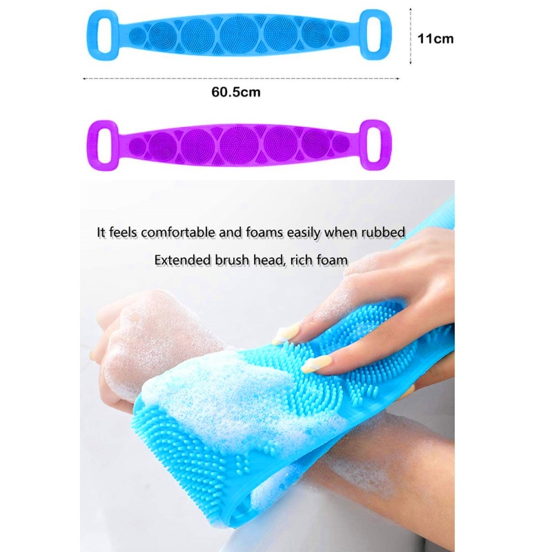 2-pack silikonbadkroppborste ryggskrubber exfolierande rygg tvättmaskin skrubba mjukt bälte för kvinnor män djup ren massage hud