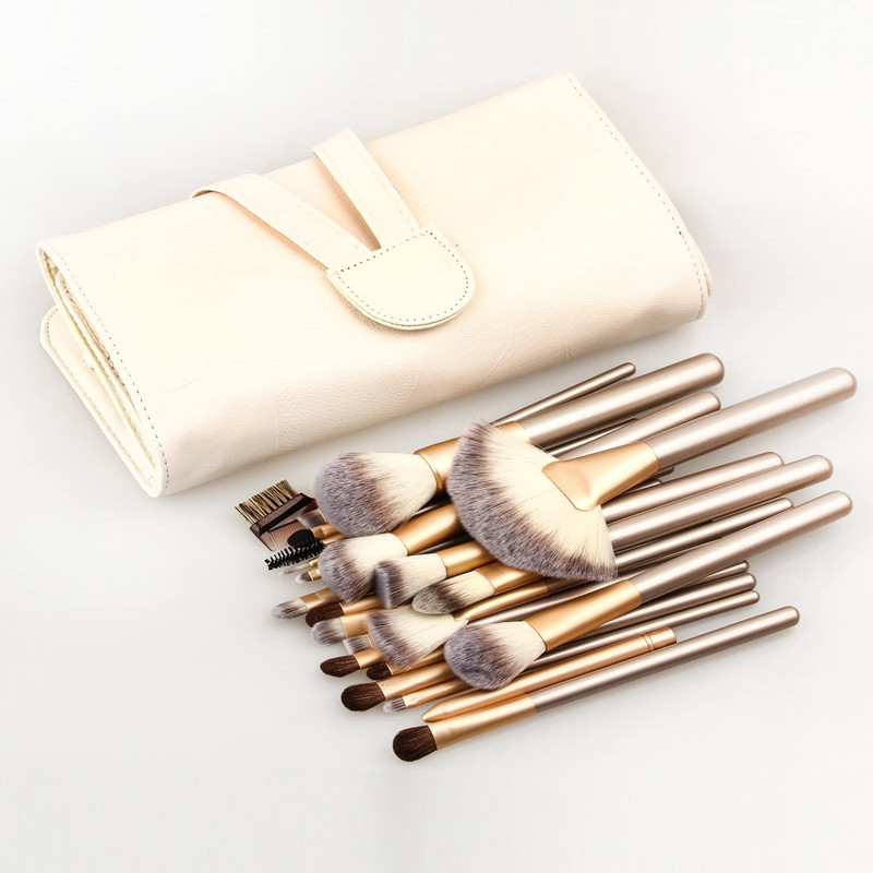 BEALUXUR 24 st Champagne Professional Makeup Brush Set för professionell och hemmabruk eller presentpaket - vit