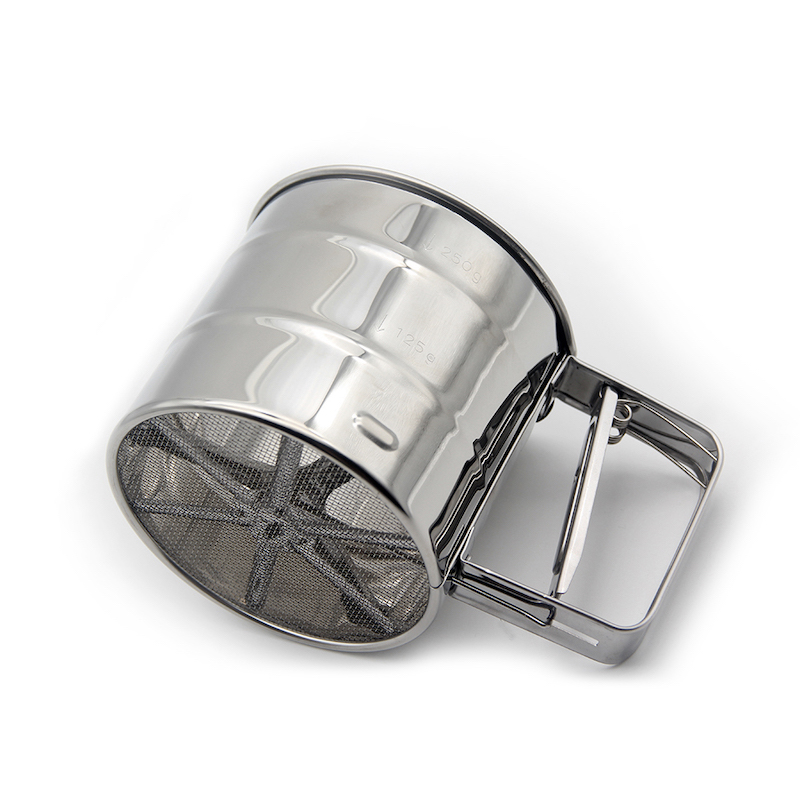 Bakverktyg med måttmjöl Mjölningssocker Rostfritt stål Shaker Sieve Cup Mesh Crank Flour Sifter