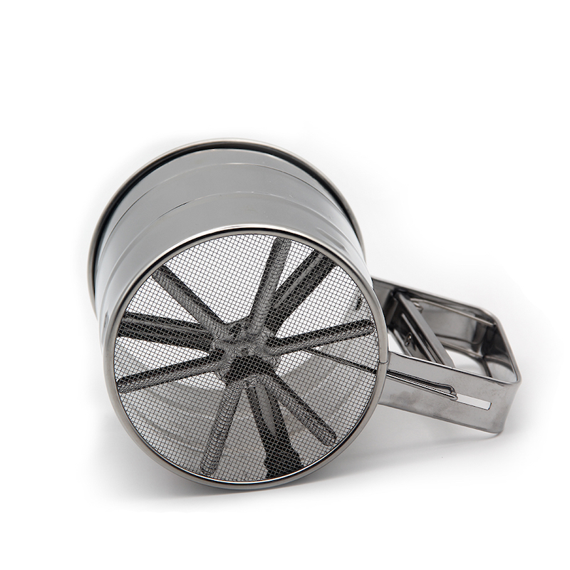 Bakverktyg med måttmjöl Mjölningssocker Rostfritt stål Shaker Sieve Cup Mesh Crank Flour Sifter