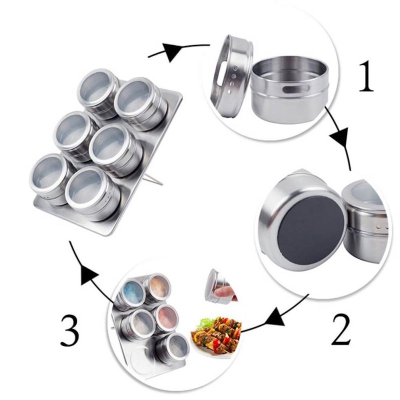 Rostfritt stål roterande 6/9/12/16-Jar Spice Rack Tower Organizer med Free Spice Refills