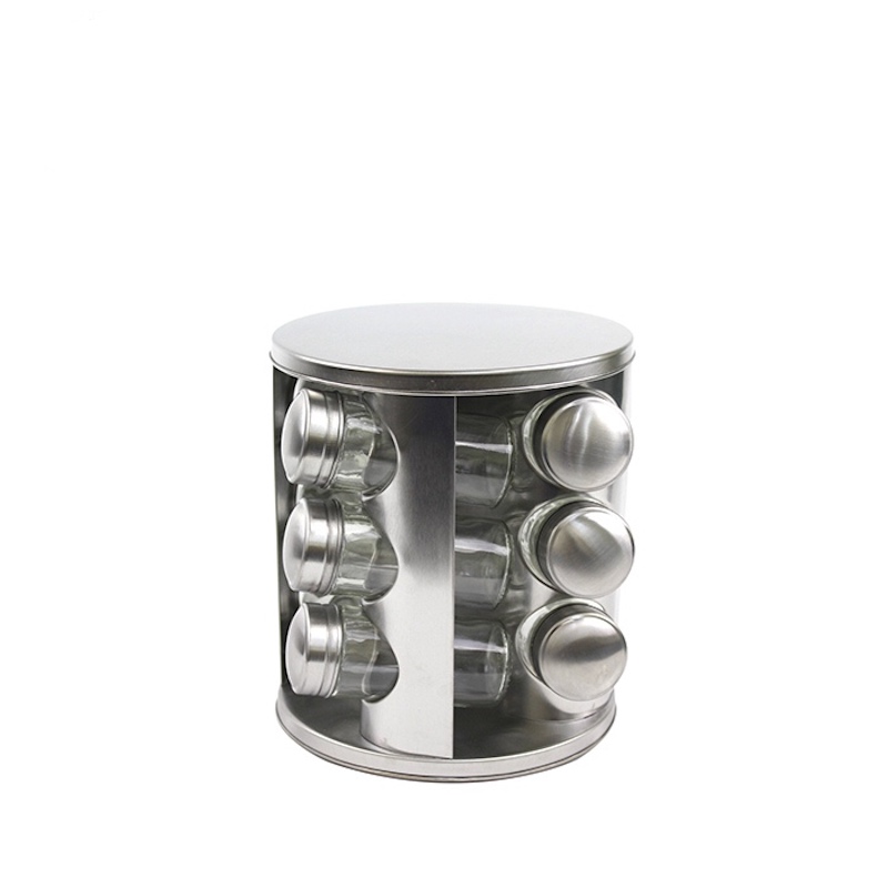 Rostfritt stål roterande 6/9/12/16-Jar Spice Rack Tower Organizer med Free Spice Refills