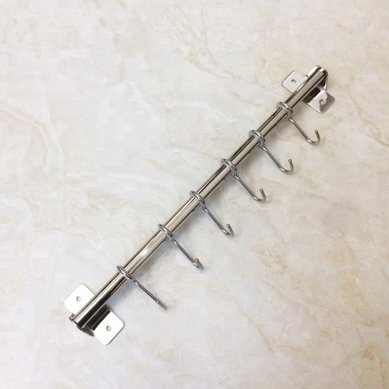 Gratis borrväggmonterad krukväktare Verktygskrokar rostfritt stål köksredskap hängande rack skena