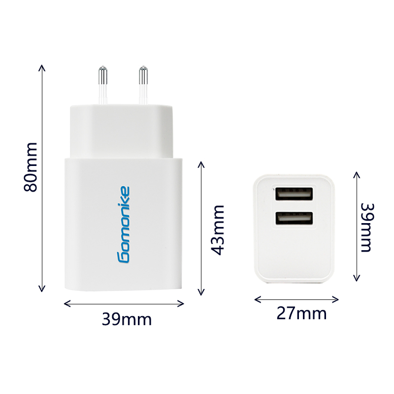 European Plug Adapter, 2.1A Dual USB Wall Charger Compatible with iPhone, Samsung, LG, Android-telefoner