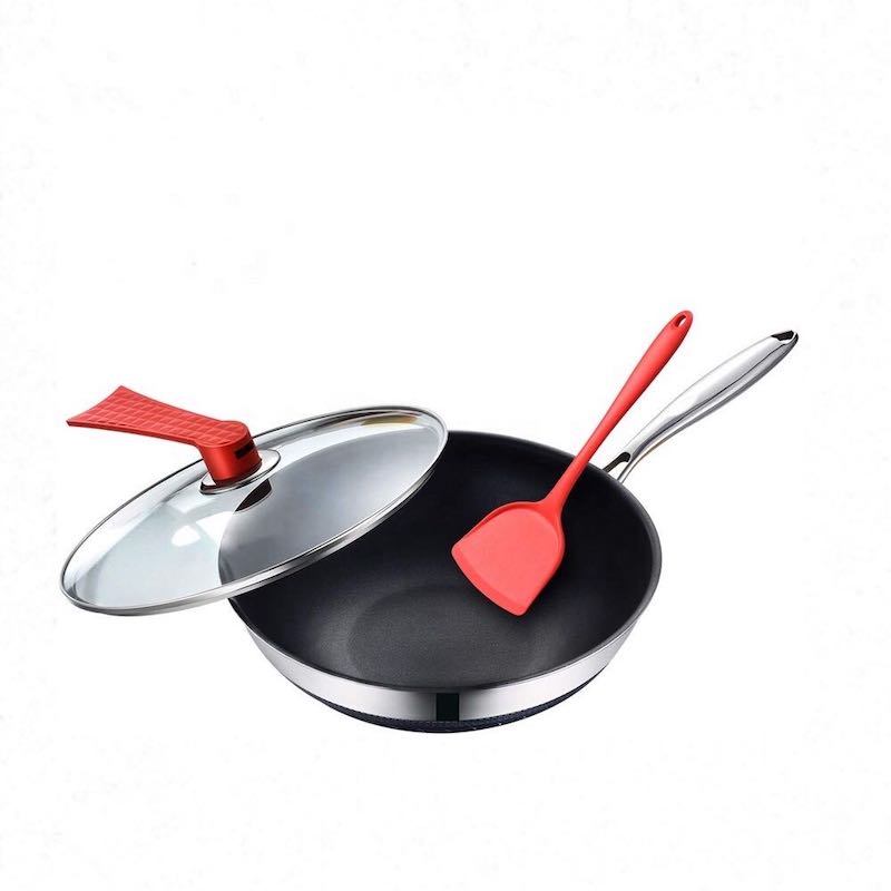 stekpanna wok rostfritt stål med lock