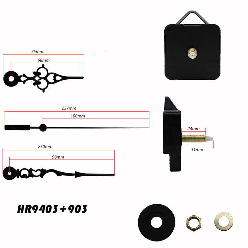 HR1688-31mm steg väggklocka rörelse och HR9403 HR903 svarta klocka händer