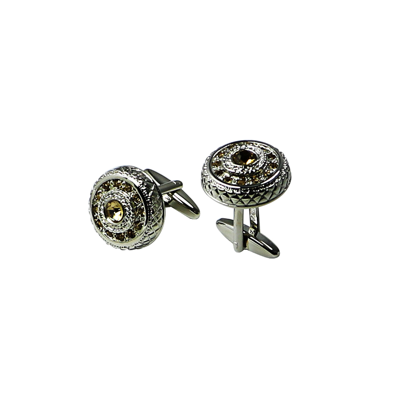Vintage Round Cuff Links med Champagne Crystal