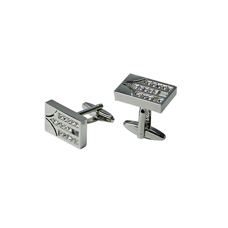 Mens Silvertone Rektangel med Crystal Rhinestone Cuff Links