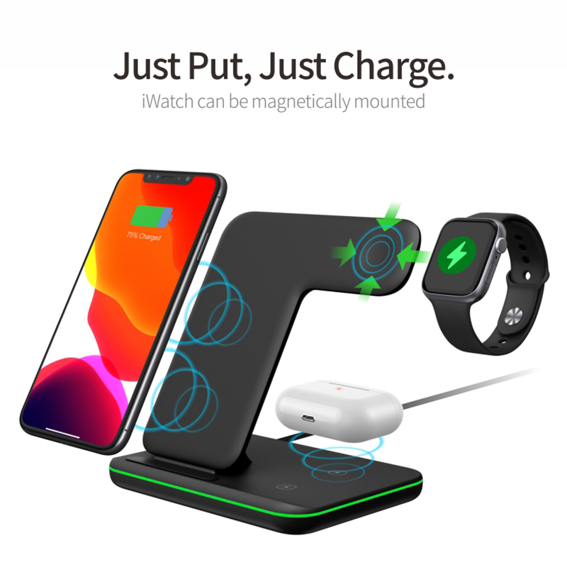 3in1 trådlös laddare kompatibel för iPhone iWatch