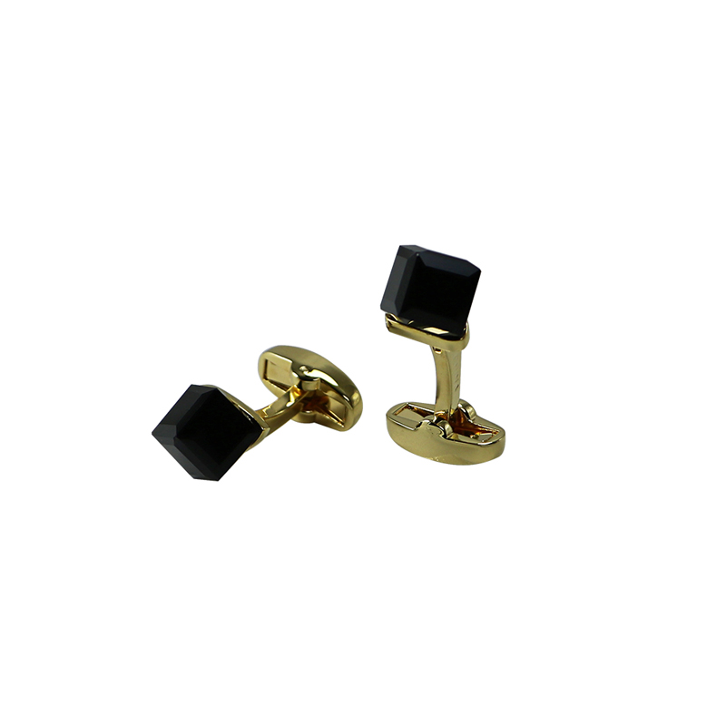 18k Guldpläterade Black Quartz Dice Cuff Links