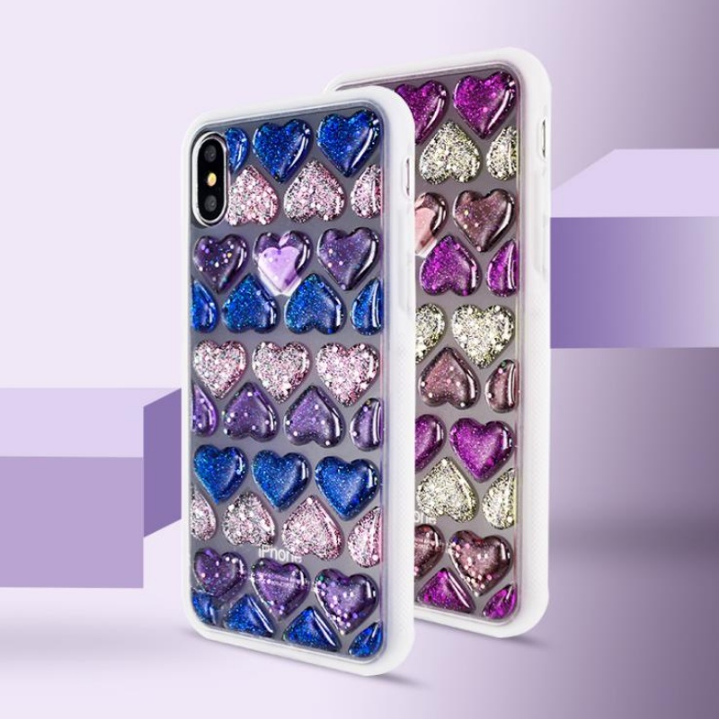 Iphonexs är en 3D-kristall droppe mosaikpalm nagellack färgglada hjärtformade transparent gelé telefon fodral
