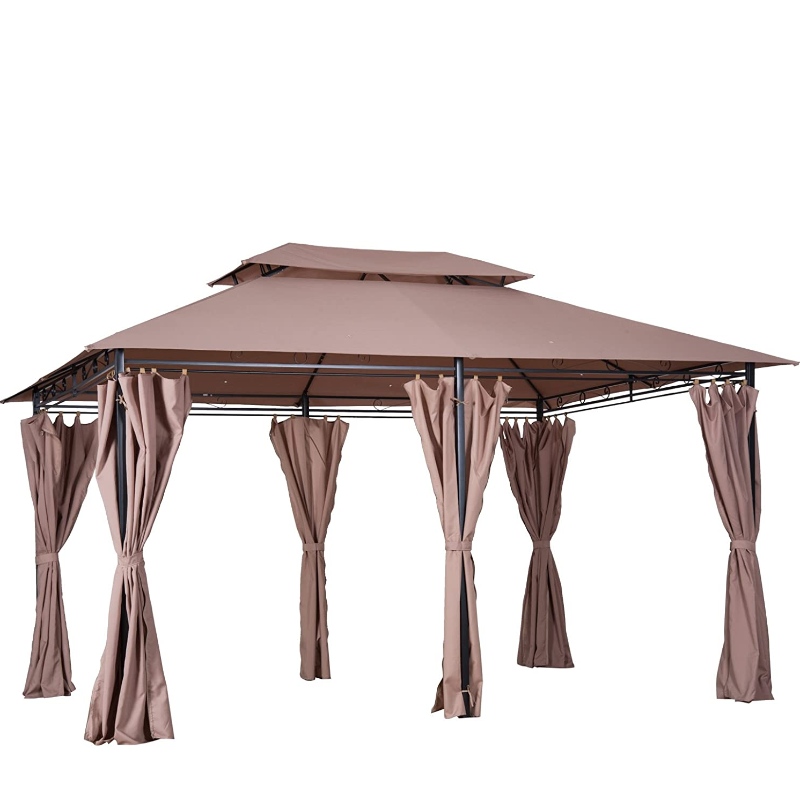 Utomhus 10 'x 13' 2-tråds metallram Gazebo med gardiner för uteplats