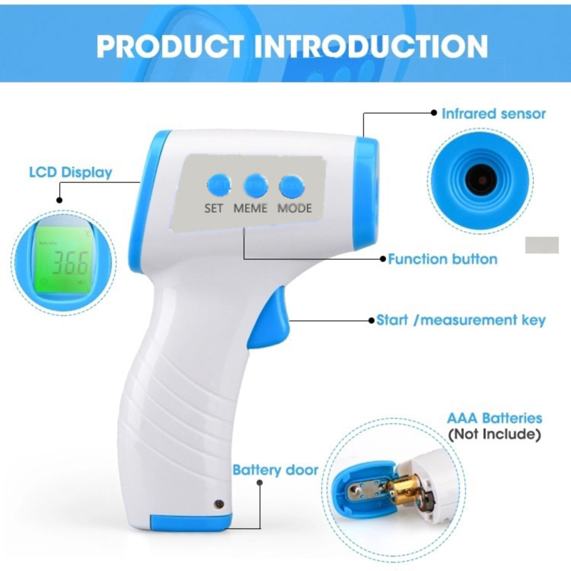Digital Medical Non-connect Infrared Forehead termometer Gun for Vuxen, for Fever, with CE