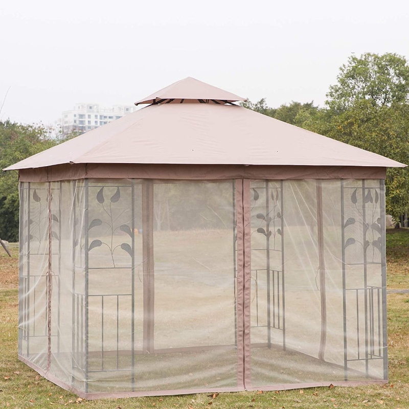 Utomhus Gazebo stål tyg rektangeltält med nätgardin