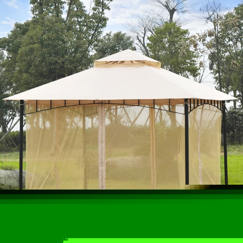 10'x10 'stål utomhusgazebo canopy with Mesh Protective Netting, Smart Double-Tier Roof Build, modern stil