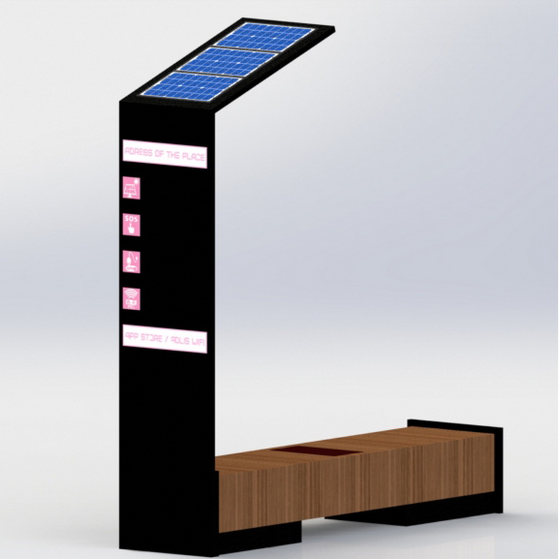 Smart Wifi USB-laddning av rostfritt stål Solar-utomhusbänk med LED-display