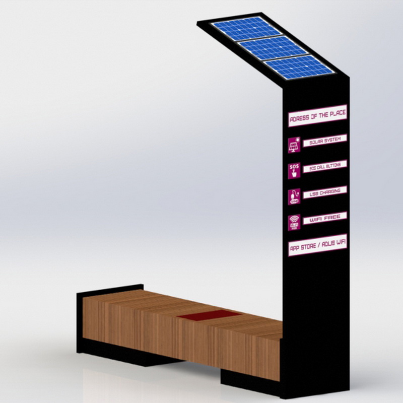 Smart Wifi USB-laddning av rostfritt stål Solar-utomhusbänk med LED-display