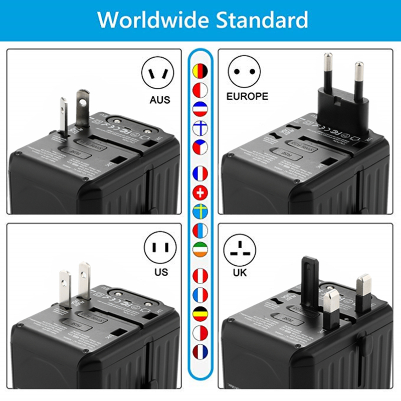 2020 nya 110-250V US AUS UK EU-accessoarer till mobiltelefoner 6USB-laddare 6A-utmatning universell reseadapter med 4USB+2Type-C