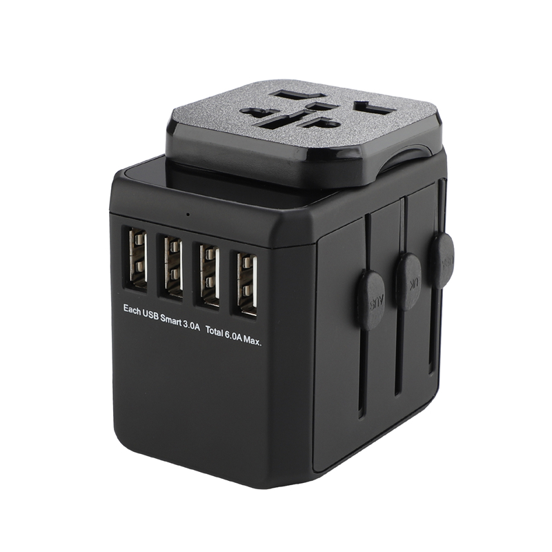 Grounding110V-240V globala insticksprogram universell 4 USB-port 5V/6A standardreseadapter för flera syften