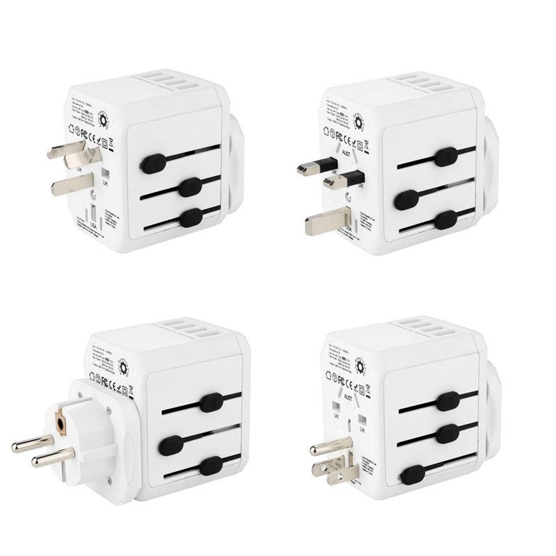 Grounding110V-240V globala insticksprogram universell 4 USB-port 5V/6A standardreseadapter för flera syften