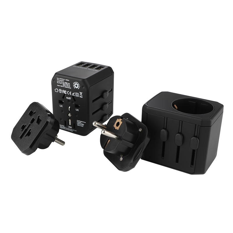 Grounding110V-240V globala insticksprogram universell 4 USB-port 5V/6A standardreseadapter för flera syften