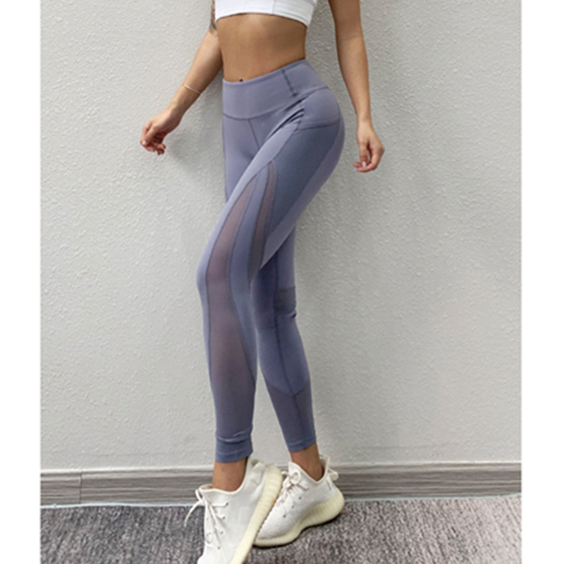 Andningsnät sportbyxor stretch lift höft leggings fitness byxor medel midja snabb torr yoga byxor sommar