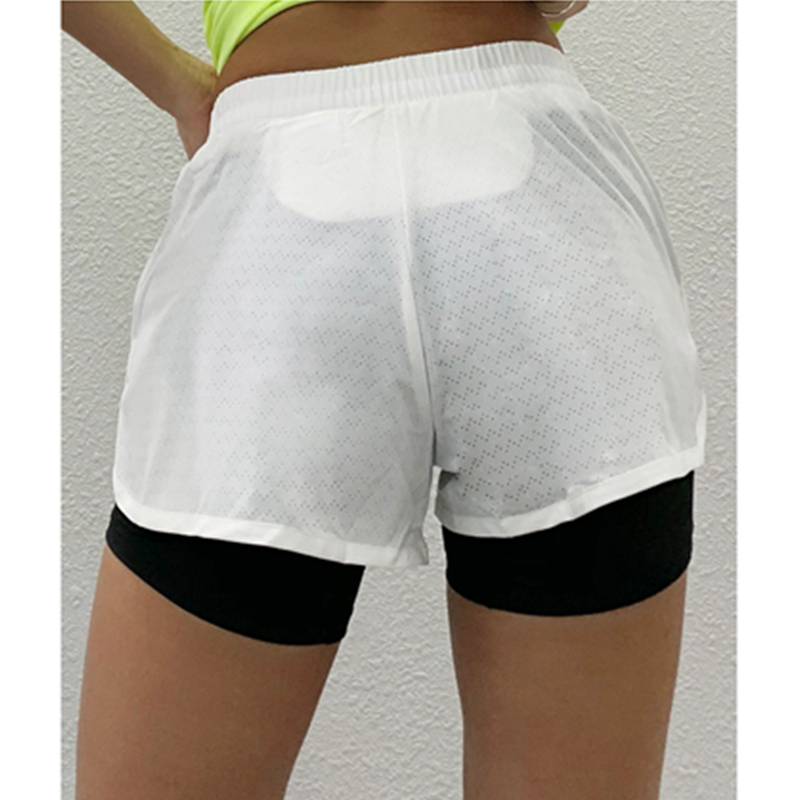 Dubbeldäckare snörningsshorts med sport Andningsbart nät snabbtorrande gymnastikbyxor
