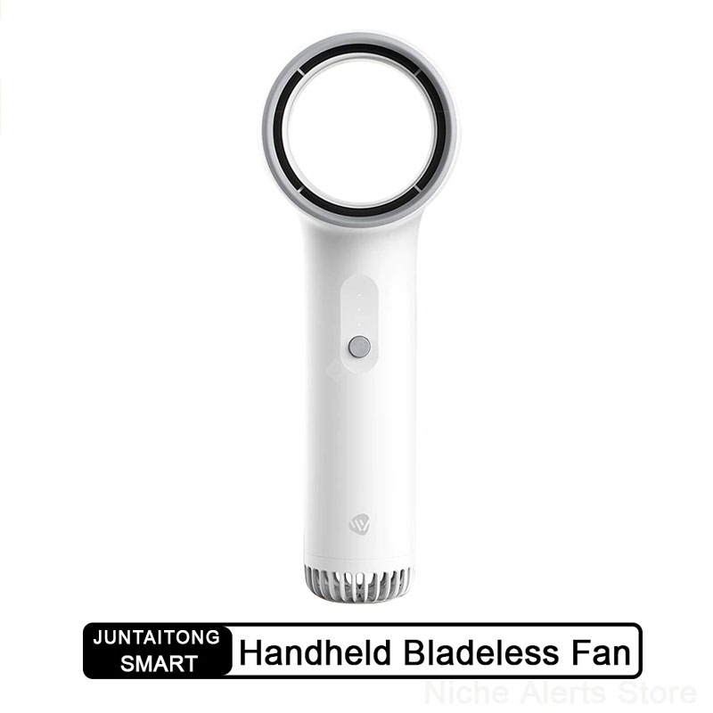 Juntaitong MiNi Handhållen Bladeless Fan Bladeless Safety Stark vind Lågbrus Vacker och bärbar Vane Bilresor Använd fläktar