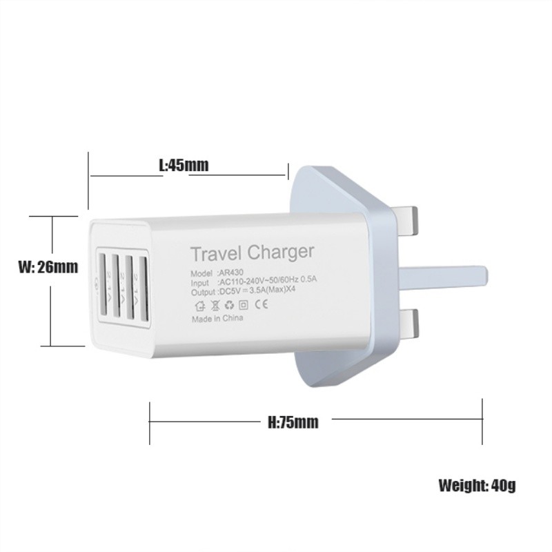 Snabb koppling 3.0 18W 4 2.1A Port USB-väggladdare AC- reseladdare, bärbar laddare Usb multiladdare