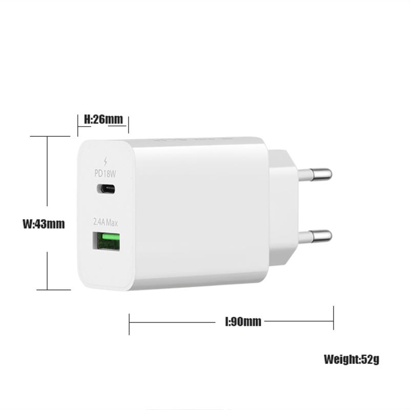 18W QC 3.0 + 2.4A Adapter Type-c USB-väggresadapter Adapter Snabb mobiltelefonladdare multi port USB-laddare