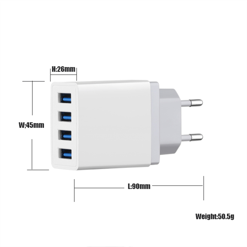 4 portar USB-väggresadapter Adapter Snabb mobiltelefonladdare USB-laddare med flera portar