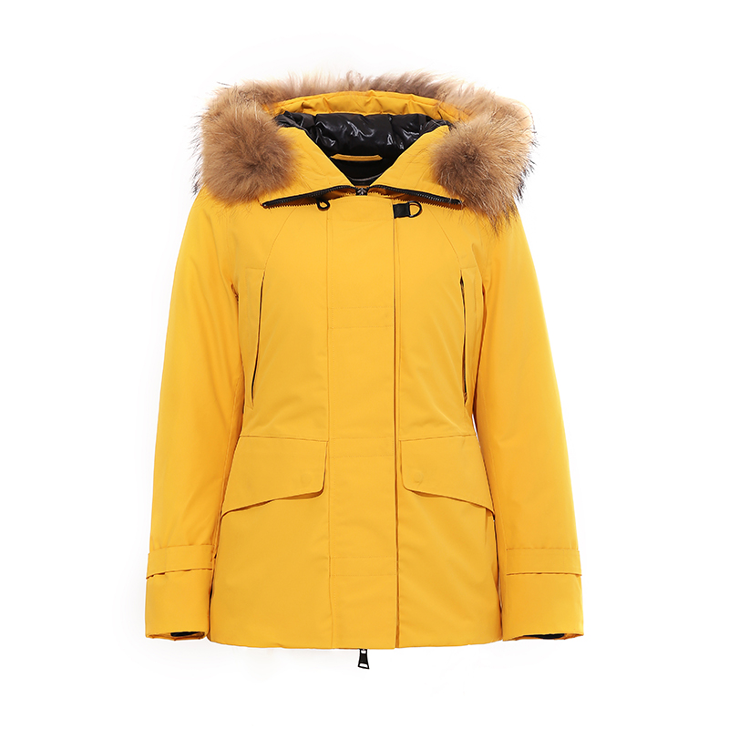 Kvinnor parkas med naturlig päls och ner jacka