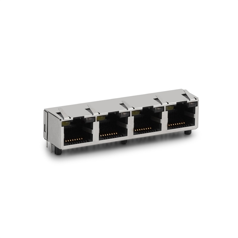 RJ45,1X4,LED,sköld