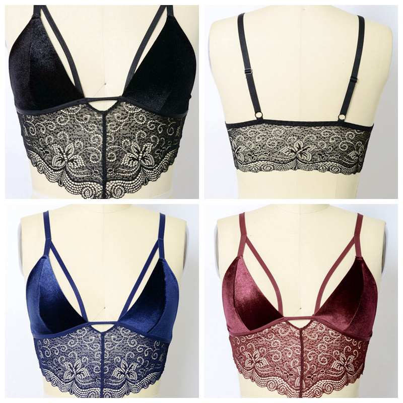 GA-5401 Grace Girl Velvet Longline Lace Bralette Partihandel