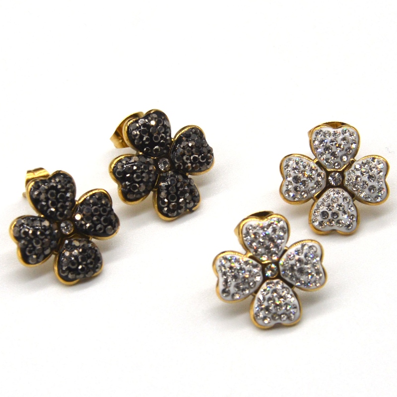 Fyrklöverörhängen, lämpliga för tjejer och damer, älskar hjärtformade svarta \/ vita örhängen, Kina Ruifanbao smycken bearbetningsfabrik