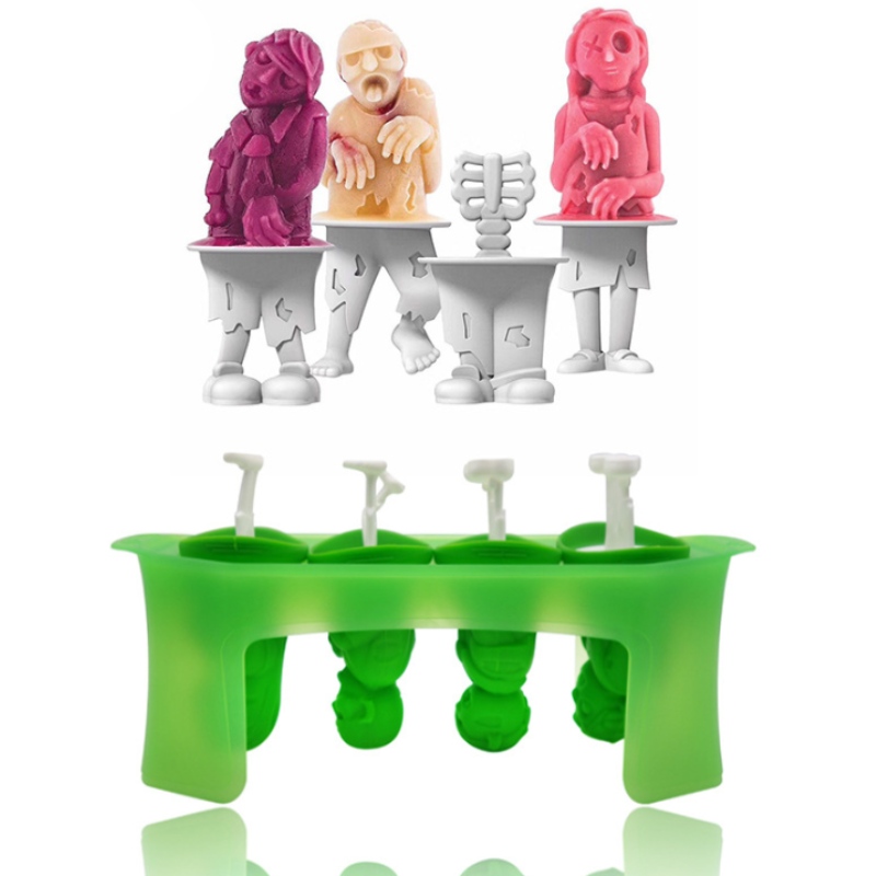 Ny skalle glassmodell wild man zombie modell silikon popsicle med fäste DIY handhållen glass mögel