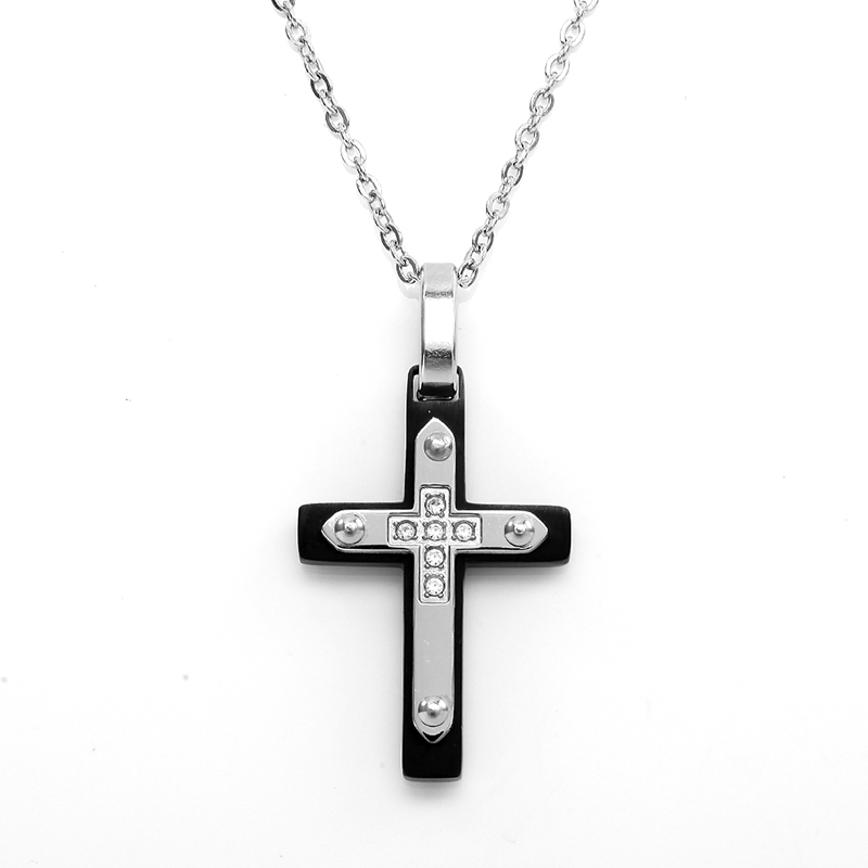 Grossist Stainless Steel Two-Tone Cross Pendant Italien Necklece