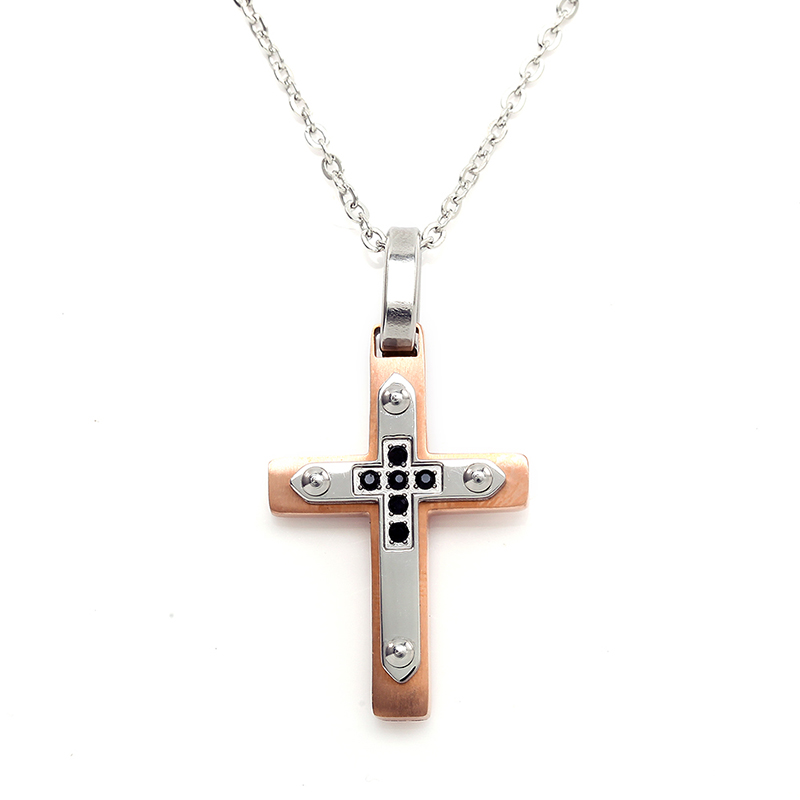 Grossist Stainless Steel Two-Tone Cross Pendant Italien Necklece