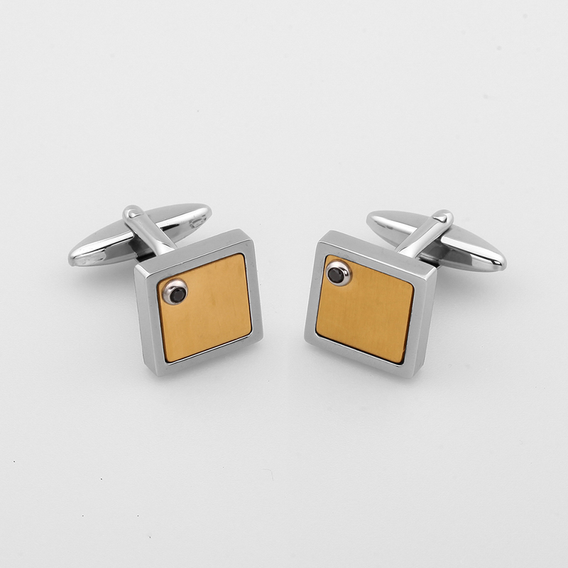 Mansfärgade manschettknappar i rostfritt stål för män i två ton, svart CZ-sten