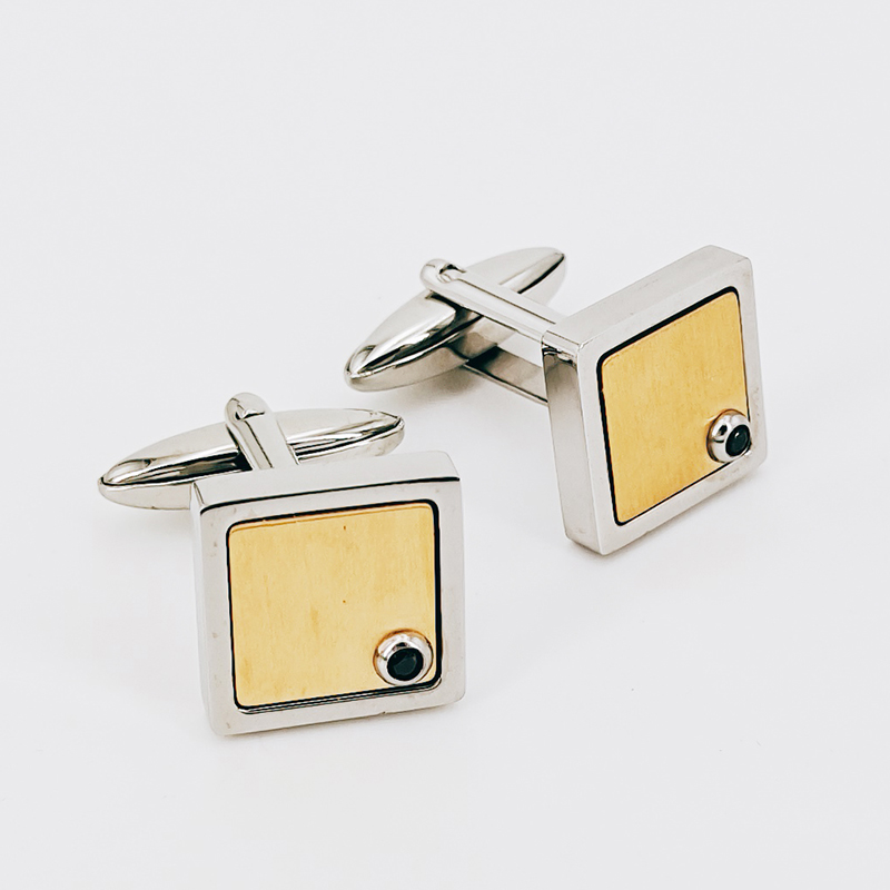 Mansfärgade manschettknappar i rostfritt stål för män i två ton, svart CZ-sten