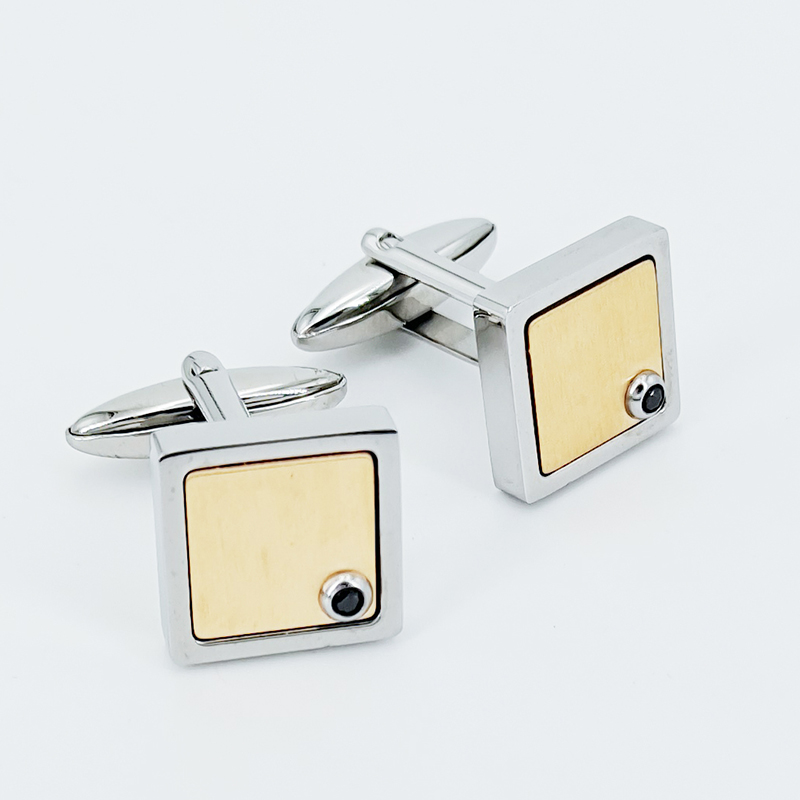 Mansfärgade manschettknappar i rostfritt stål för män i två ton, svart CZ-sten