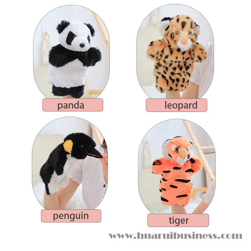 Hand marionettdocka, tiger, leopard panda, lejonhona, isbjörn, kökspingvin, presentdocka, presentationsprodukt för leksaker