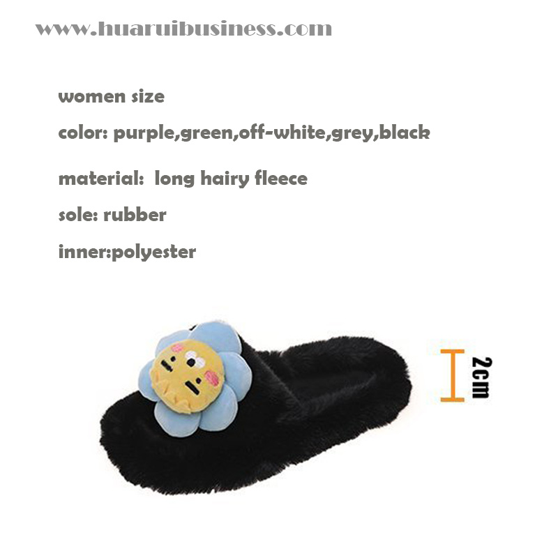 Plush scuff slipp, scufette, pälsplatt sko, hemmasko med solros