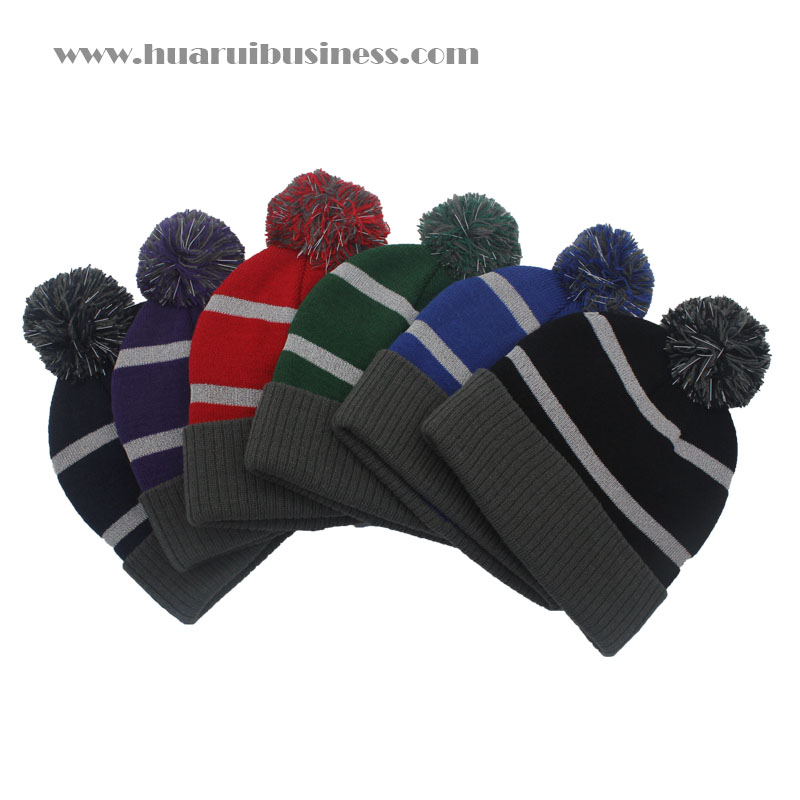 mössa med akrylmönster, hatt, tuque, unisex, vintermössa med pom pom med reflekterande remsor