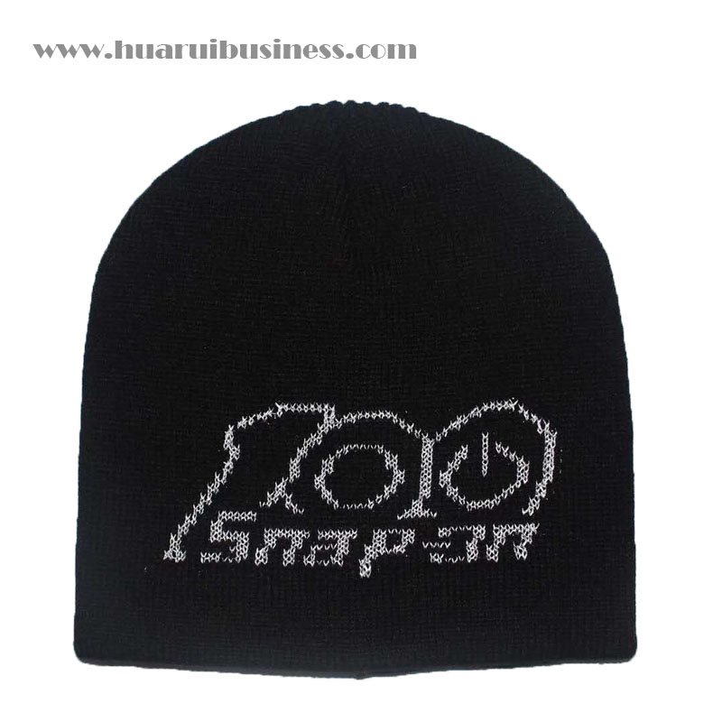 Akrylsstickad mössa, tuque, vintermössa, logotyp med reflekterande verkan