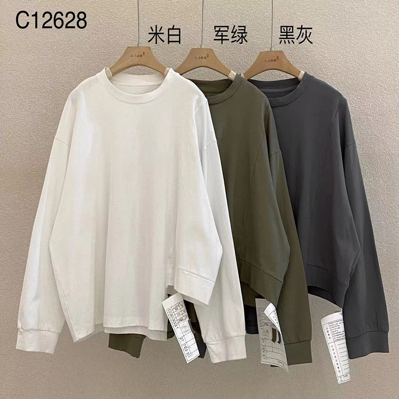 Lös inredning Minimalist Round Collar- stil Stinkad ärmstil Casual Solid Bomull och linne överdimensionerade 12628 T-Skjortor