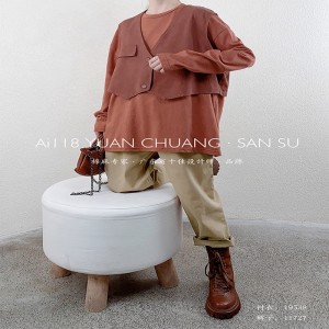 Lös inredning Minimalist Round Collar-stil Stinkad ärmstil Casual Solid Bomull och linne överdimensionerade skräddarsydda 19538 T-skjortor