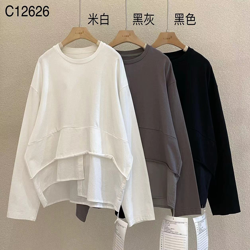 Lös inredning Minimalist Round Collar- stil Stinkade ärmstyle Casual Solid Bomull och linne överdimensionerade 12626 T-Skjortor