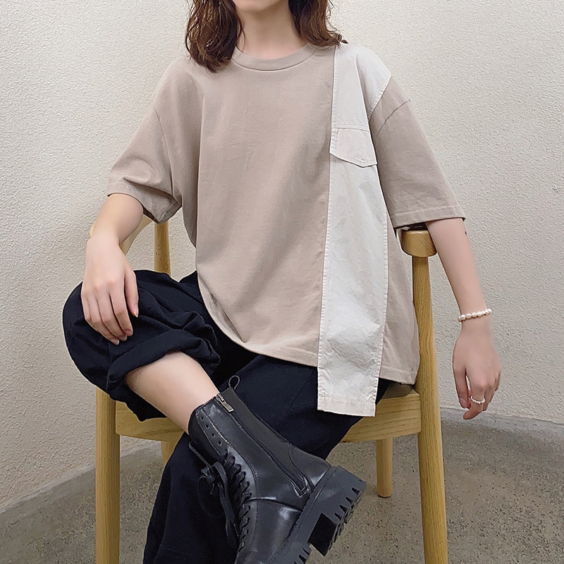 Lös inredning Minimalist Round Collar- stil Stinkade ärmstyle Casual Solid Bomull och linne överdimensionerade 12660 T-tröjor